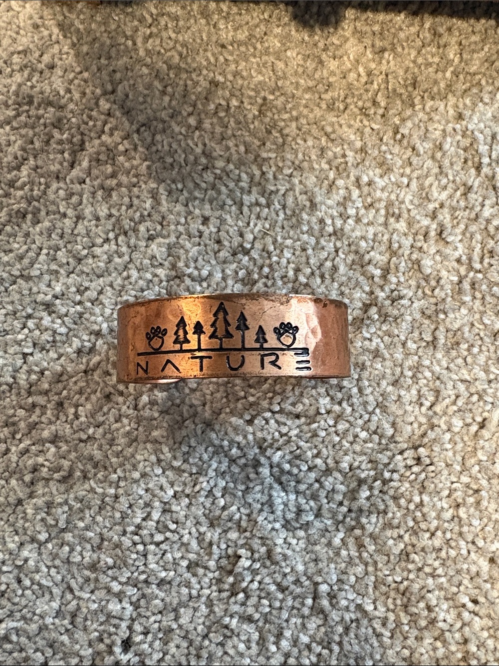 Copper Nature Cuff Bracelet with Tree & Paw Design
